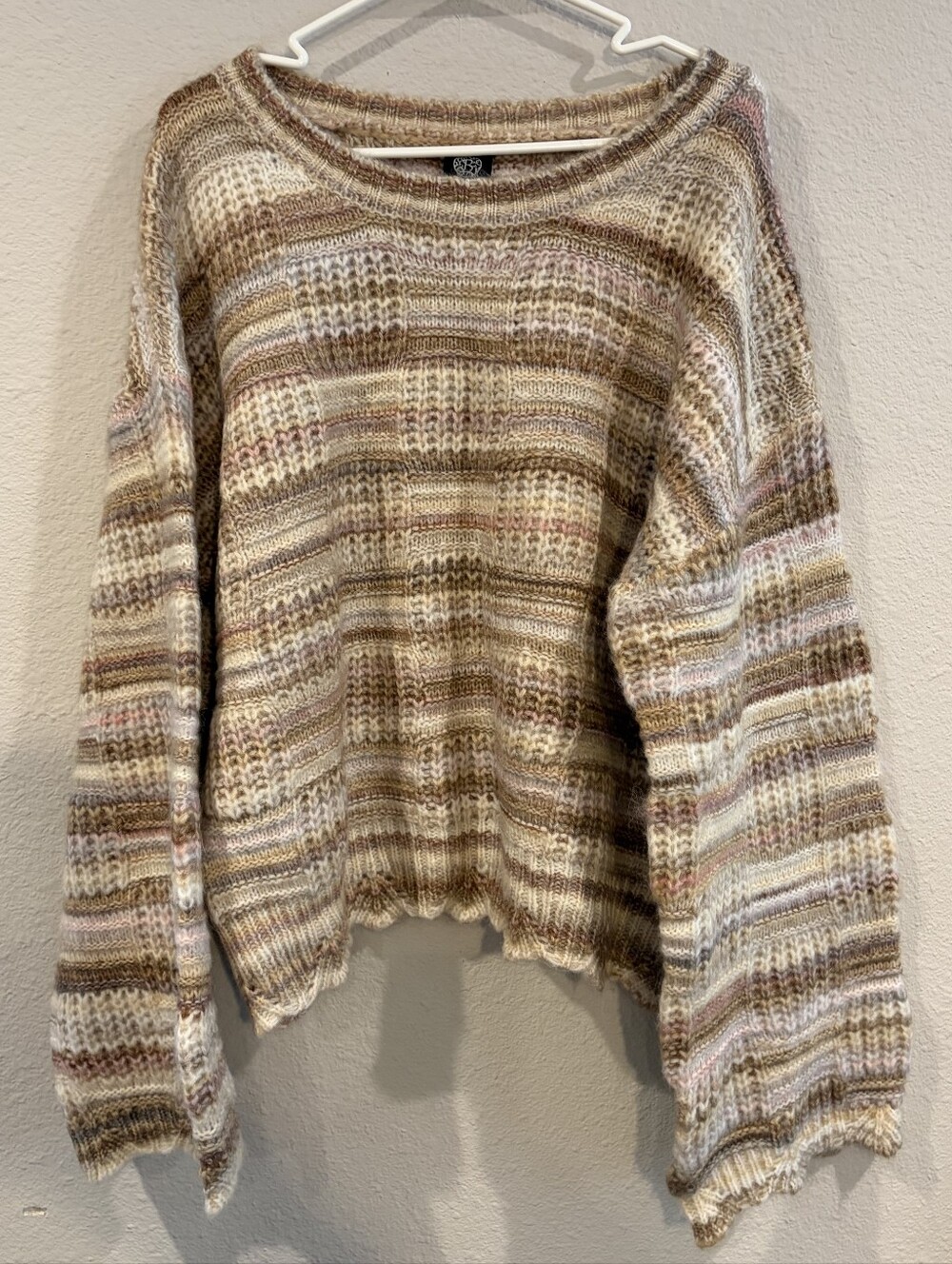 NEW Bobeau Womens Oversized Spacedye Checkered Stripe Crewneck Sweatshirt XXL